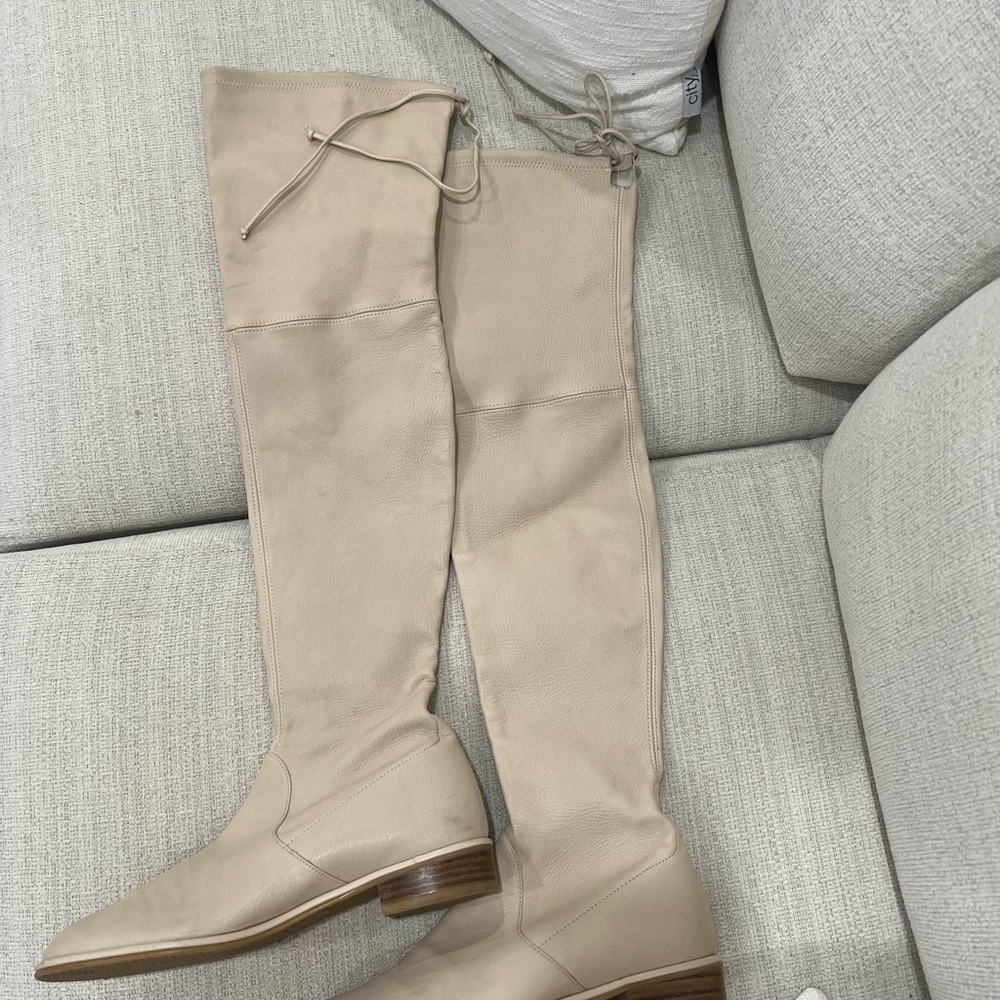 Stuart Weitzman Lowland Cream Over-the-Knee Boots